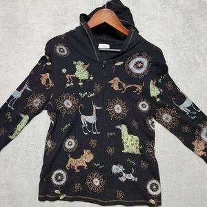 Cactus Womens Hoodie Multi Color Puppy Dog Print Long Sleeve Size Medium